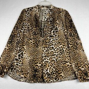 Zadig & Voltaire Tink Womens Blouse Leopard Satin Split V Long Sleeve Size M